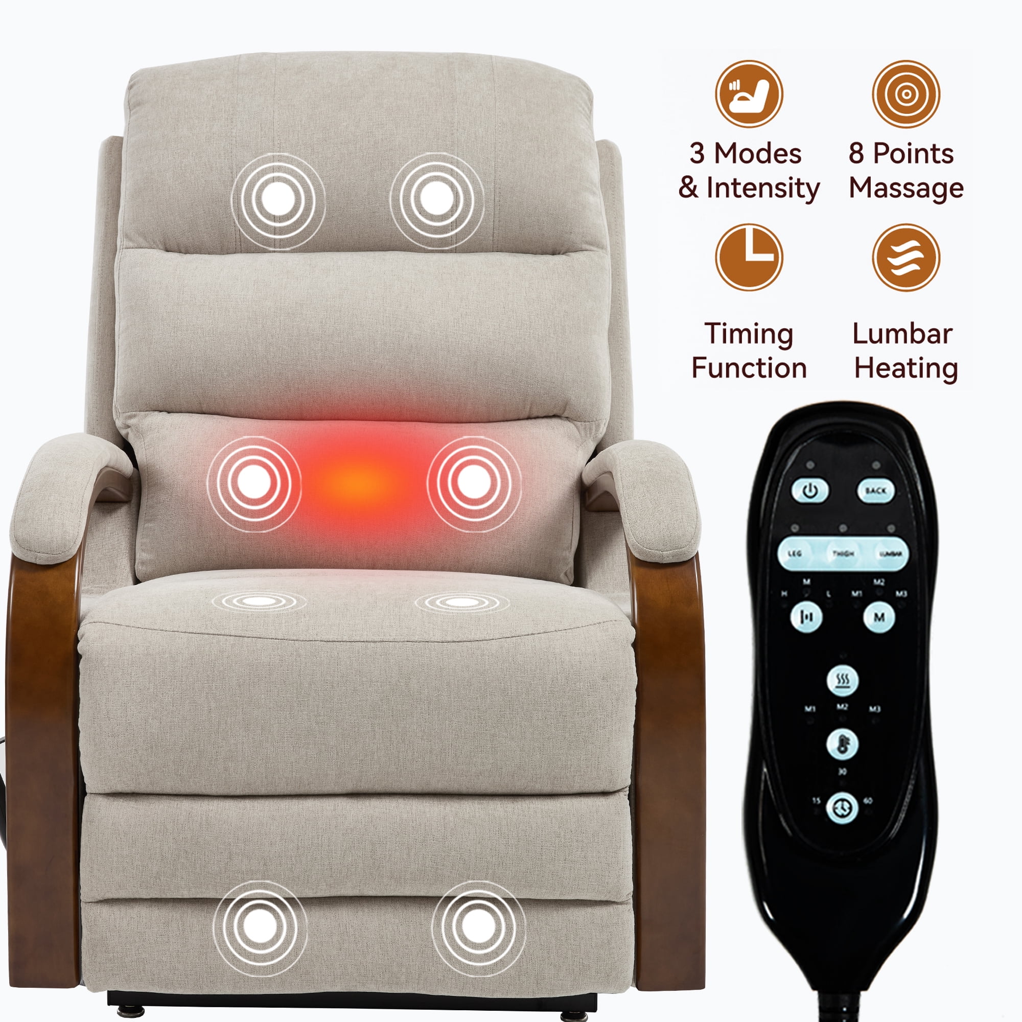 Leumius Power Lift Recliner Chair for Elderly with Heat and Massage,Lift Chair with Solid Wood Armrests for Living Room,Beige02