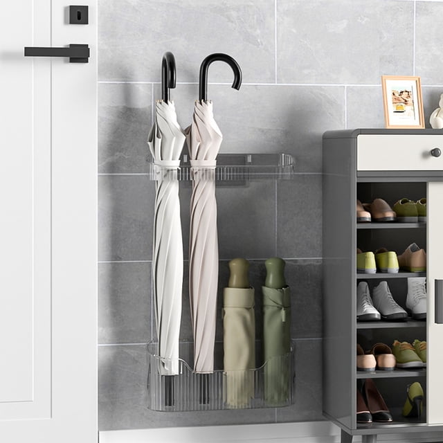 Umbrella Rack Wall Mounted Storage Cabinet | No Punch Installation | Gray Plastic | Space Saving Entry Door Organizer | Multi-Use Bucket Holder | 23.5x10x6.6cm | Durable & Stylish Home Decor