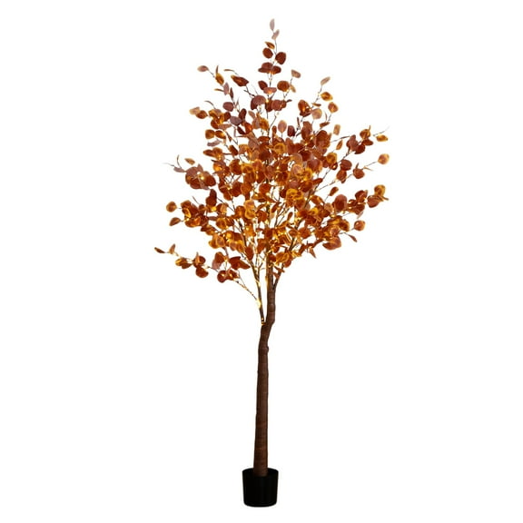 Nearly Natural Pre-lit Fall Harvest Grand Eucalyptus Artificial Tree - 7' - Warm White LED Lights