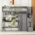thumbnail image 2 of Loft Bed Twin Size with Desk, Twin Loft Bed with Bookshelves and 4 Steps Storage Staircase, Built-in Large Drawers and Wardrobe, Twin Size Loft Bed for Dorm, Boys & Girls, Teens, Grey, 2 of 9
