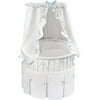 Badger Basket 86000 White Elite Oval Bassinet with White Waffle-Blue Trim Bedding