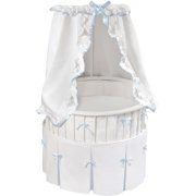Badger Basket 86000 White Elite Oval Bassinet with White Waffle-Blue Trim Bedding