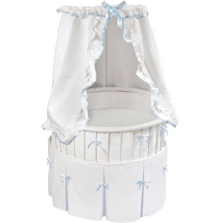 Badger Basket 86000 White Elite Oval Bassinet with White Waffle-Blue Trim Bedding
