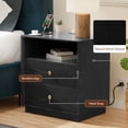 thumbnail image 5 of Black Nightstands with Charging Station, 2 Drawers & Open Shelf, Wide Bedside Tables for Bedroom, End Side Table, 5 of 7