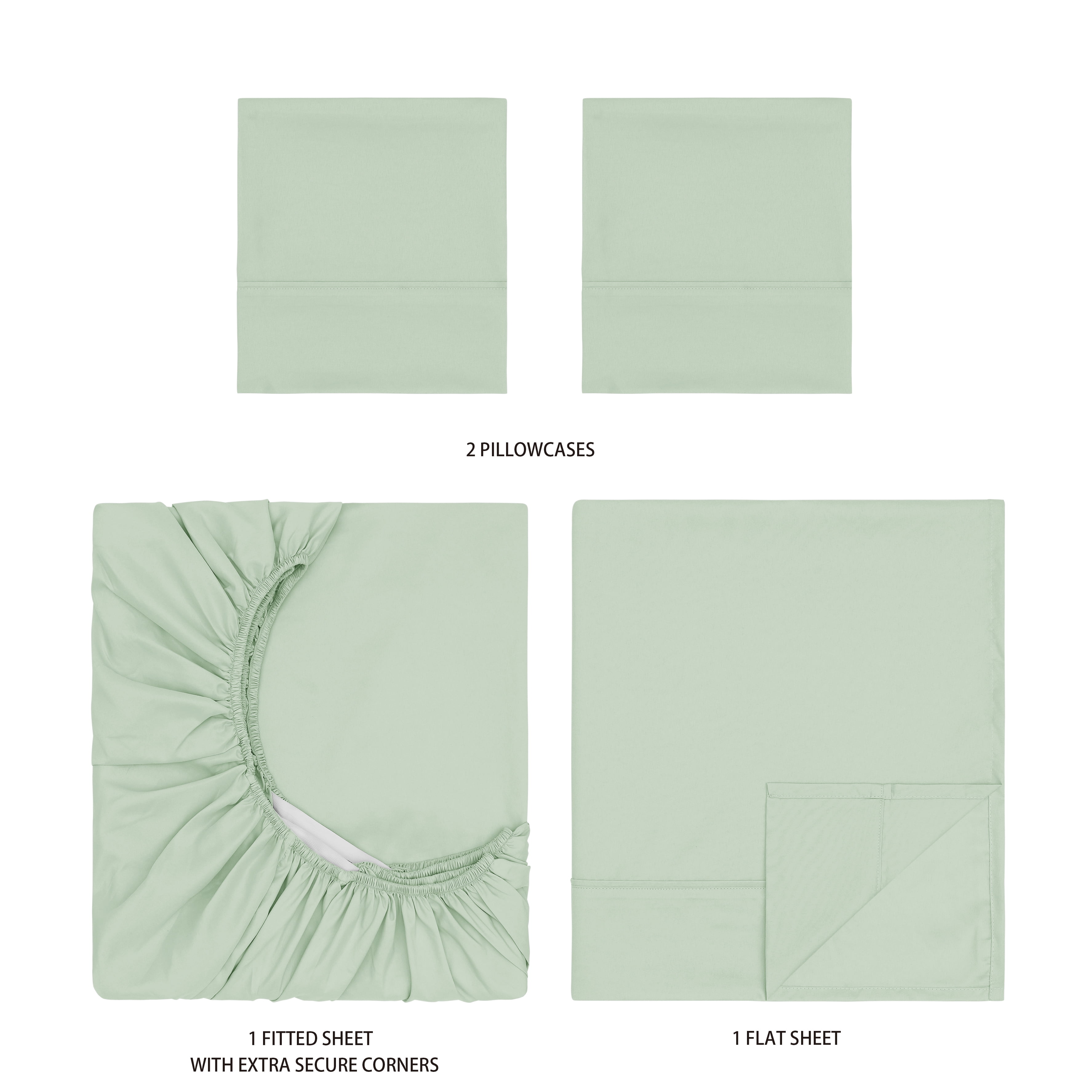 Mainstays Super Soft Brushed Microfiber Bed Sheet Set, Light Green, Full, 4 Piece