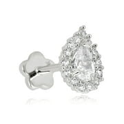 AVORA 14K White Gold Teardrop Pear-shaped Simulated Diamond CZ Halo Cartilage Piercing Flat Back Earring Body Jewelry (18 Gauge)