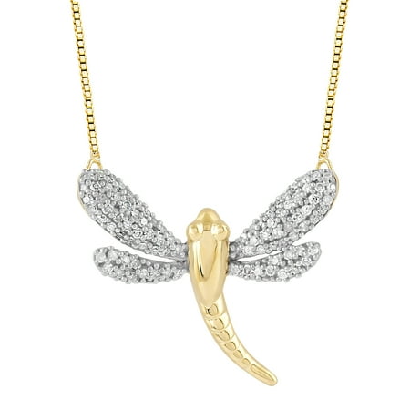 - 1/6 CTTW Diamond Dragonfly Necklace 18K Gold Plated Sterling Silver