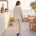 thumbnail image 6 of Women's Waffle Sets 2 Piece Batwing Sleeve Button Down Shirt Pants Outfit Casual Summer Vacation Clothing Beige S, 6 of 7