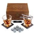 thumbnail image 1 of MIXOLOGIC Set de Regalo con Vasos de Vidrio Vintage Swirl para Whisky, 8 Hielos de Piedra Saponita y Bolsa Transportadora, Pinzas de Acero, 2 Posavasos de Piedra y Caja de Madera de Pino, Gift Set, 1 of 9