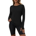 thumbnail image 3 of Women's Autumn Fitness Top with Thumbholes, Slim Fit Yoga Long Sleeve Shirt, Running Training Workout Top for Gym Exercise Athletic Wear Black L, 3 of 7