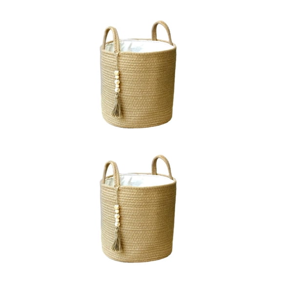 Advancent Cesta de almacenamiento hermosa y a la moda, mejora la decoración del hogar, cuerda de algodón cómoda al tacto, cesta para ropa yute con forro S 2Conjunto