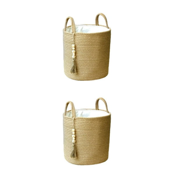 Advancent Cesta de almacenamiento hermosa y a la moda, mejora la decoración del hogar, cuerda de algodón cómoda al tacto, cesta para ropa yute con forro S 2Conjunto
