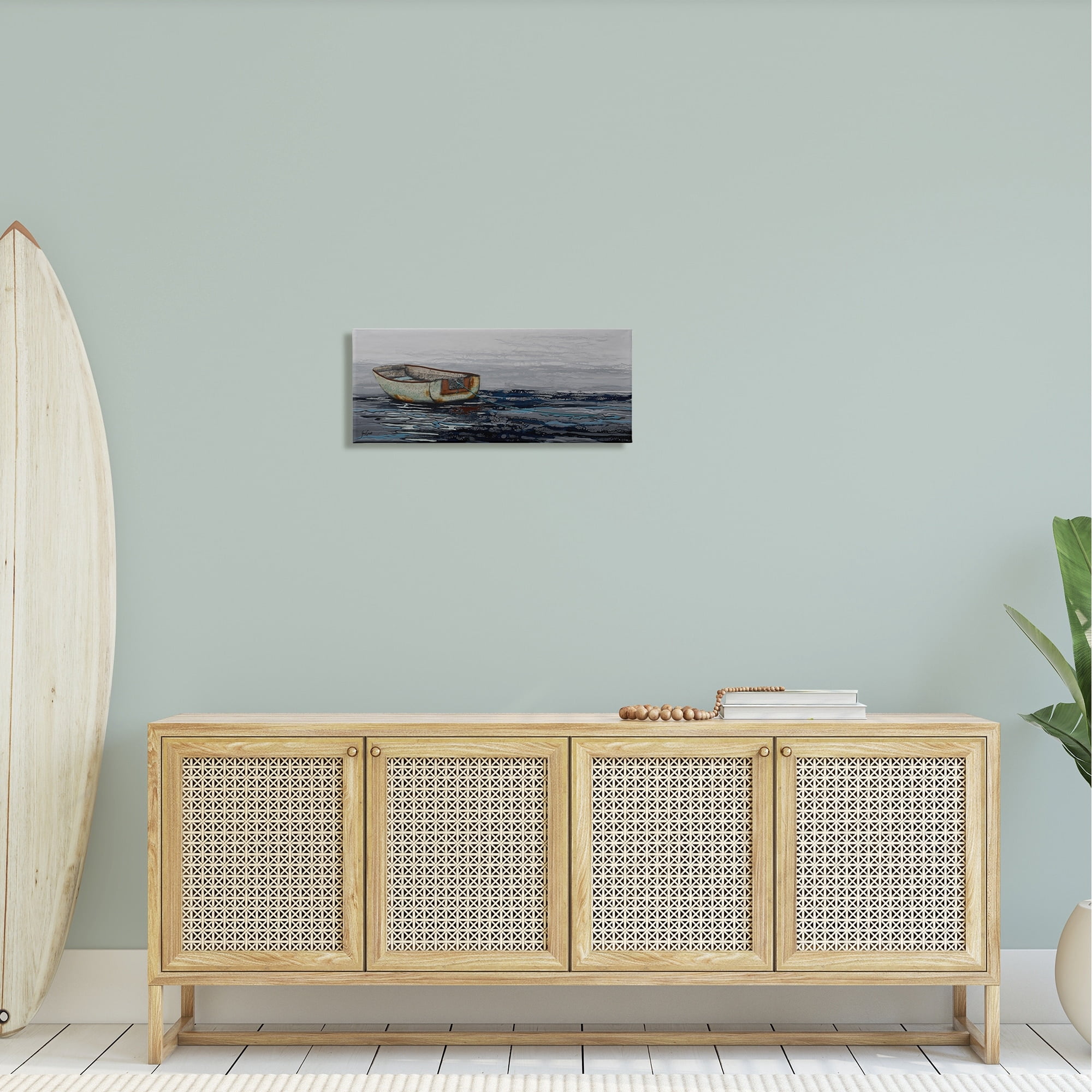 Stupell Industries Collaged Dinghy Boat Drifting Vast Ocean Sea Painting Gallery Wrapped Canvas Print Wall Art, Design by Stacy Gresell