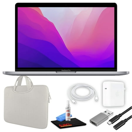 Apple MacBook Pro 13" Laptop (M2 Chip, 8-Core CPU, 8GB RAM) (Mid 2022, 256GB SSD, Space Gray) (MNEH3LL/A) Bundle with White Zipper Sleeve, USB-C Extension Cable, and Screen Cleaning Kit