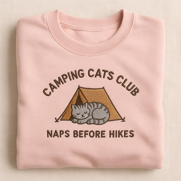Camping Cats Club Sweatshirt, Cute Cat Camping Embroidery Sweater, Kitty Tent Crewneck, Hiking Cat Shirt, Funny Cat Lover Gift