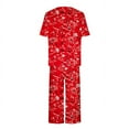 thumbnail image 4 of SDNall Pajama Sets for Women 2 Piece Printing Round Neck Short Sleeve Sleepshirt and Pants Sets Loungewear Pajamas with Pockets (Red, Sizes S-XXL), 4 of 9