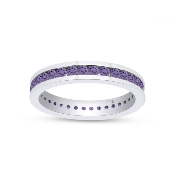 AFFY Round Shape Simulated Alexandrite Full Eternity Band Ring In 14K White Gold Over Sterling Silver, Ring Size-4