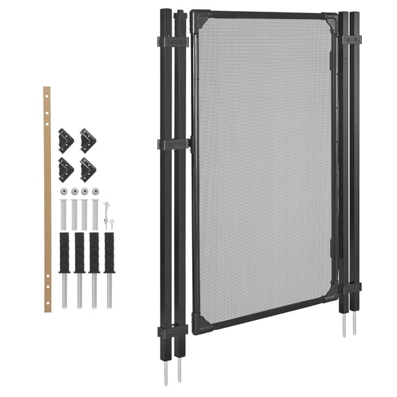KFFKFF Pool Fence Gate, 4 x 2.5 ft Inground Swimming Pool Gate, Outdoor Safety Fencing Kit with Self-Closing and Self-Locking Mechanism, Durable 352 gsm Teslin PVC Mesh, Quick Setup, Black