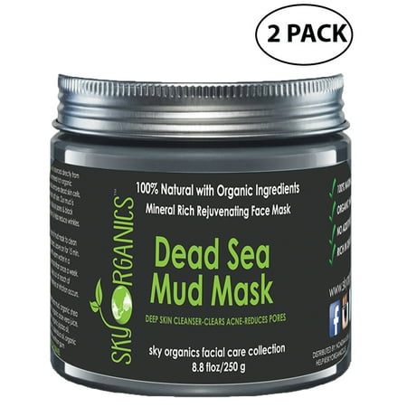 Dead Sea Mud Mask by Sky Organics For Face, Acne, Oily Skin & Blackheads - Best Pore Minimizer & Pores Cleanser Treatment - Natural & Organic Mud Mask For Younger Looking Skin 8.8oz (2 (Best Face Pack In India)