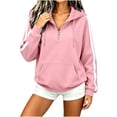 thumbnail image 5 of DIOAZUD Women's Quarter Zip Hoodie Oversized Drop Shoulder Long Sleeve Hooded Sweatshirt with Kangaroo Pocket Casual Pullover Pink S-XXL, 5 of 8