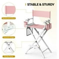 thumbnail image 4 of OmySalon Director's Chair 31" Height Folding Portable w/Storage Pouch & Footrest, Makeup Artist Chair for Salon, Events, Mobile, 250lb Capacity, Solid Wood Frame & Pink Striped Canvas Seat, 4 of 7
