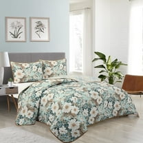 Nanshing Dottie 3 Piece Floral Quilt Set, Green/White, King