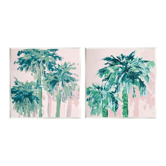 Stupell Industries Abstract Palms on Pink Botanical & Floral Painting Unframed Art Print Wall Art, 12 x 12, Set of 2