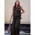 thumbnail image 6 of Women Summer 2 Piece Outfits Sleeveless Ruffle Top Wide Leg Pants Set with Pockets Black S, 6 of 8