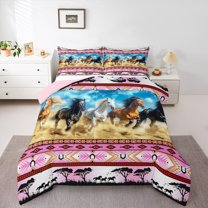 Castle Fairy Adults Farm Horse Queen Comforter Set,Boho Tribal Aztec Bedding Comforter Set