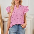 thumbnail image 2 of XPMWRP Womens Ruffle Cap Sleeve Tops Summer Fashion Bow Printed V Neck Lightweight Chiffon Blouses Cute Tunic Shirts Pink S, 2 of 8