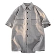 thumbnail image 3 of LIaqionyy Short Sleeve Button down Shirts for Men Casual Summer Collar Solid Color Beach Shirt with Pocket, 3 of 5