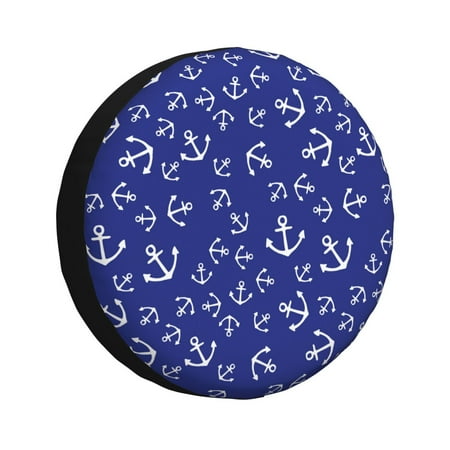 Spare Tire Cover white Anchors darkblue cute Wheel Cover Tire Covers for Trailers Car Truck Camper Universal Tire Covering Fits Diameter 15 inch