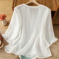 thumbnail image 4 of Dasayo Leisure Women's Tops and Blouses White Ruffle 3/4 Sleeve Buttons Embroidered Blouses Tee Shirts Womens XXL, 4 of 9
