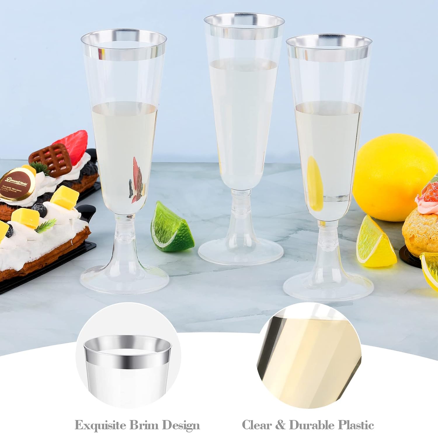 120 Pack 5 Ounces Plastic Champagne Flutes Disposable Plastic Champagne Glasses for Parties Clear Toasting Flutes Cocktail Cups for Wedding, Anniversary, Birthday (Gold)