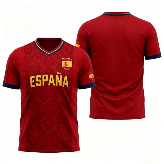XAOFW Spain Soccer Shirt For Men Short Sleeve V Neck Tees Spain Flag Printed Soccer T Shirts Casual Summer Mens Workout Shirts L