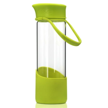 Drinking Glass Bottles Tonos Bonison Secret Smiley Face Cup Happy Motivational Drinking Borosilicate Glass Water Bottle with Silicone Sleeve Cover & Handle Twist Screw Lid - 17 oz Green ()