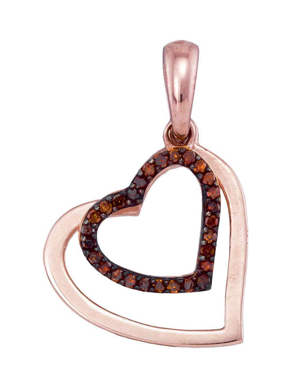 Brandy Diamond® Dark Chocolate Brown 10K Ravishing Rose Gold Lovely Floating Double Heart Necklace Pendant 1/10 Ctw