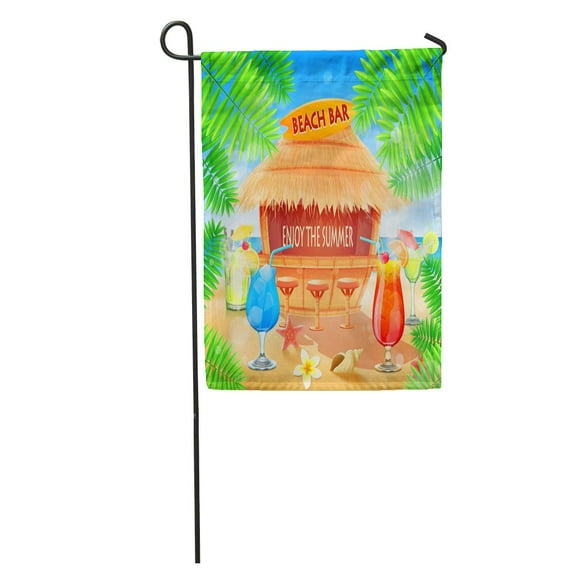POGLIP Tiki Beach Bar Party Island Sunshine Surf Beverage Cocktail Drink Garden Flag Decorative Flag House Banner 28x40 inch