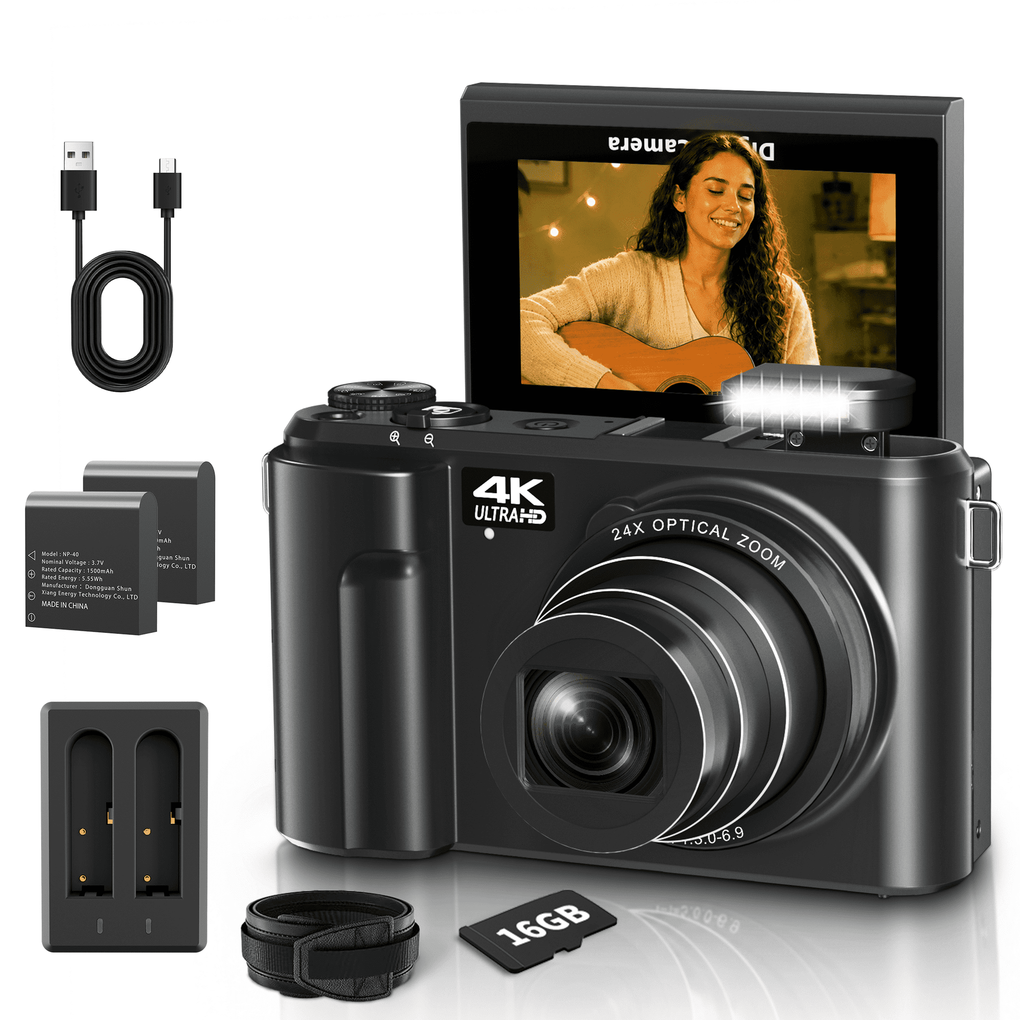 Lmzour 88MP 4K WIFI Digital Camera, 24X Optical Zoom, 180° Flip Screen Vlog Camera, Compact Portable Travel Camera for Beginners and Content Creators