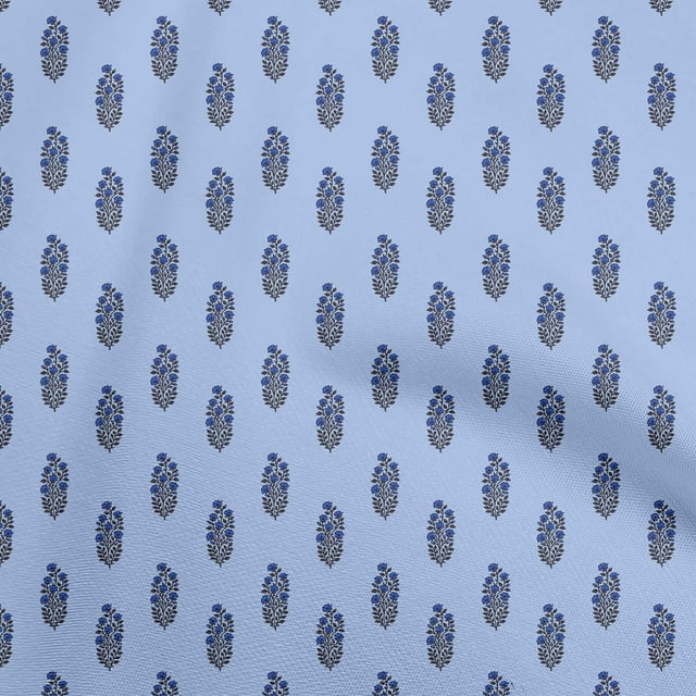 oneOone Rayon Medium Blue Fabric Asian Floral Block Fabric For Sewing Printed Craft Fabric By The Yard 56 Inch Wide