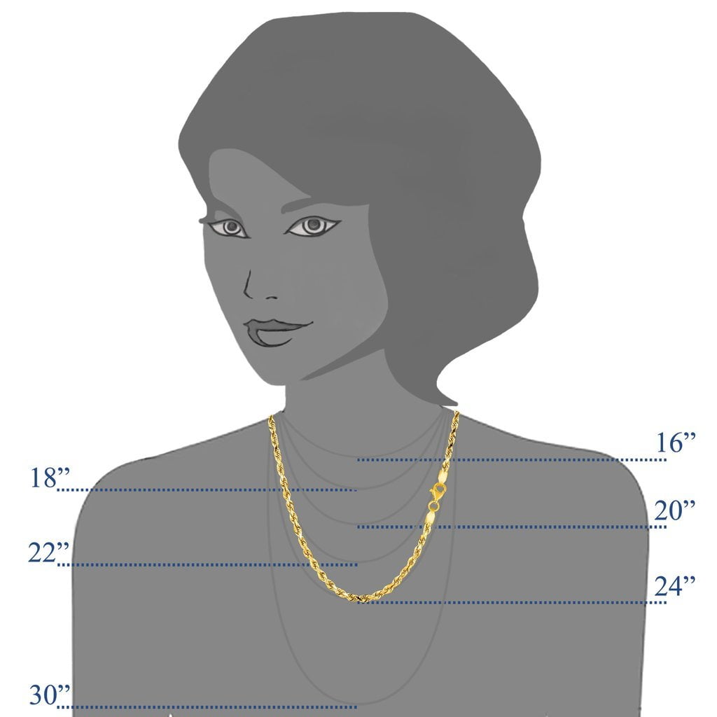 14k SOLID Yellow or White Gold 3.00mm Shiny Diamond-Cut Royal Solid Rope Chain Necklace for Pendants and Charms with Lobster-Claw Clasp (7", 8", 16", 18", 20" 22", 24" or 30 inch)