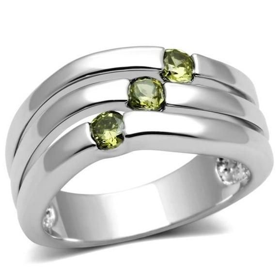 Alamode 3W289-5 Women Rhodium Brass Ring with AAA Grade CZ in Olivine - Size 5