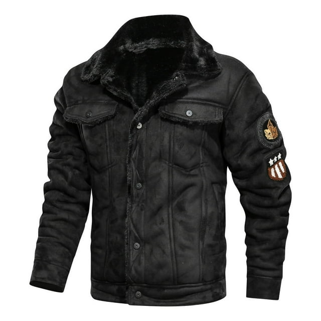 Men‘s Plus Size Suede Jacket Warm Coats Male Outwear Winter