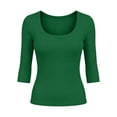 thumbnail image 7 of Women's 3/4 Sleeve Top Scoop Neck Ribbed Knit Slim Fit Casual Basic Undershirt Solid Color Layering Tee Tight Shirts for Women, 7 of 7