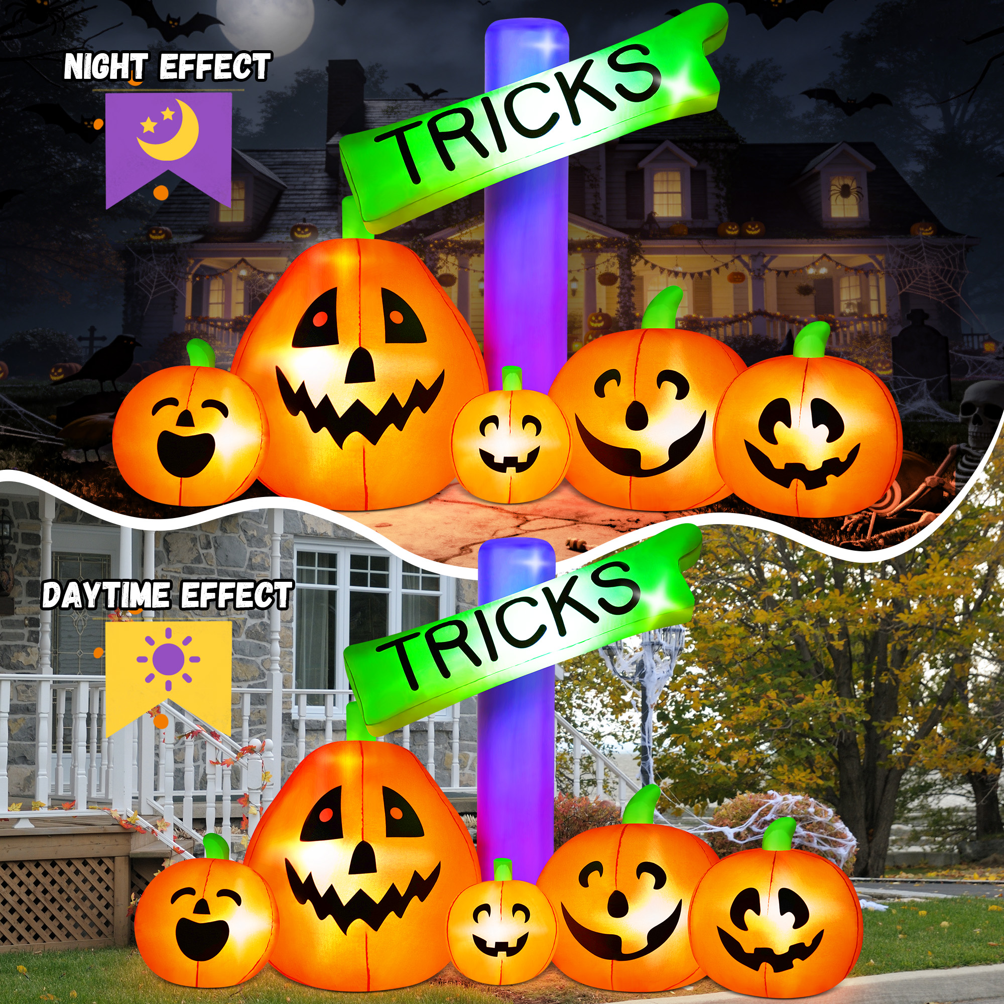 Yexmas 9 Ft Halloween Inflatable with Tricks Sign and Pumpkins photo 4