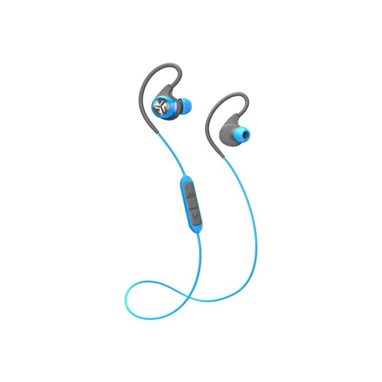 JLab Audio Epic2 Bluetooth 4.0 Wireless Sport Earbuds Blue Gray GUARANTEED fitness waterproof IPX5 rated skip free sound high performance 8mm