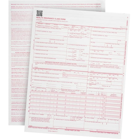 New 2500 CMS 1500 Claim Forms – Current HCFA 02/2012 Version (OMB-0938-1197) - Forms will Line Up with Billing Software and Laser Compatible - 2500 Sheets - 8.5 Inch x 11