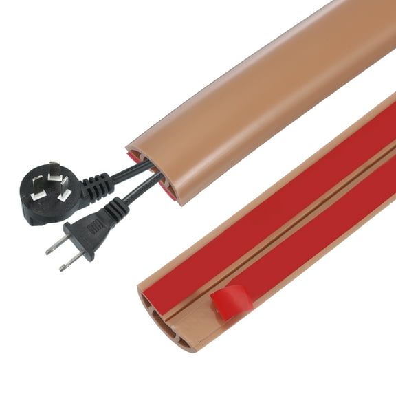 Uxcell Floor Cord Cover 10FT, Self Adhesive Cord Hider Floor Power Cord Protector Extension Cable Management Cable Recess 0.3" W x 0.3" H for Offices Exhibitions, Brown