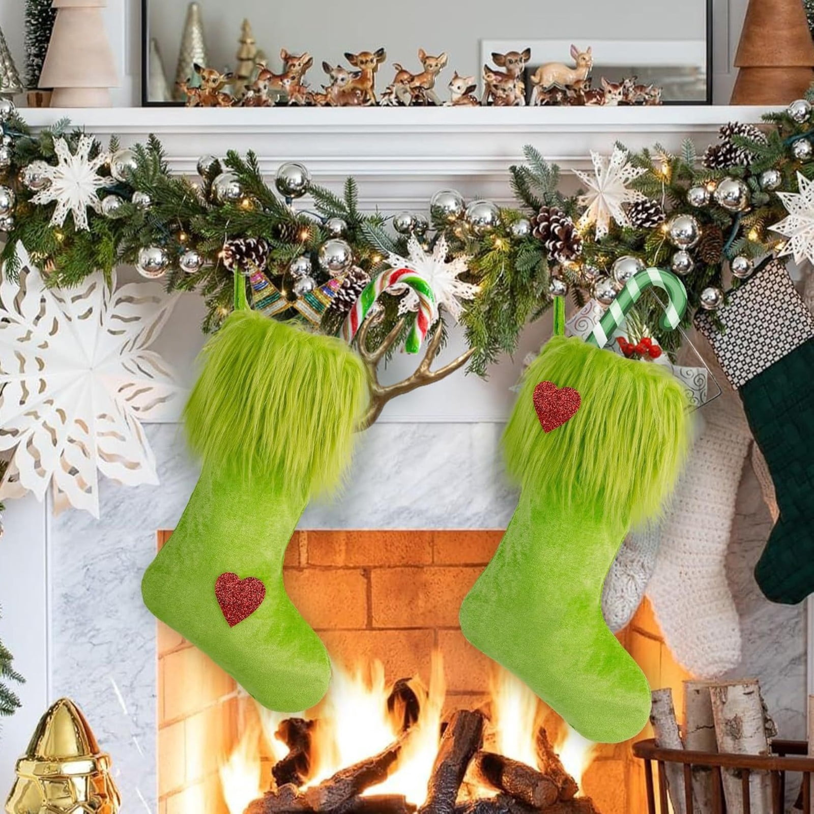1/8 Packs Christmas Stockings,18 Inches Large Cable Knitted Stocking Personalized Xmas Hanging Stocking Decorations for Holiday Christmas Party Family Decor ( Green)