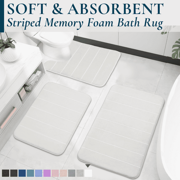 ComfiTime 3-Piece Memory Foam Bathroom Rug Set, Non-Slip Bath Mats for Bathroom Floor, Soft & Ultra Absorbent Shower Rug, Quick Dry Machine-Washable Bathmats, 17 x 24 & 20 x 24 & 20 x 32, Cream White